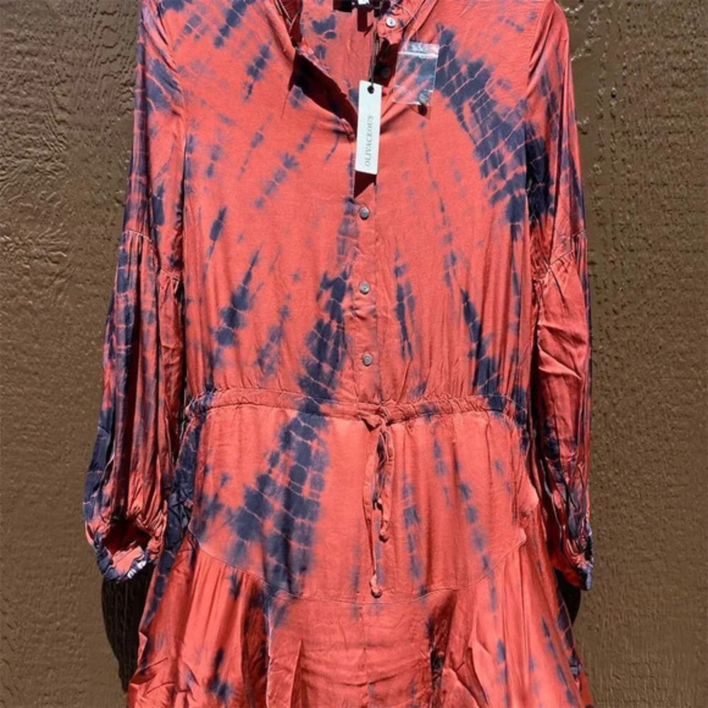 Olivaceous Boho Tie-Dye Dress Women's Small Multicolor Long Sleeve Button Front